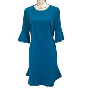 Betsey Johnson Women’s Teal A-line Dress Eyelet Trim Bell Sleeves Size 8